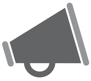 Grey icon of a bullhorn